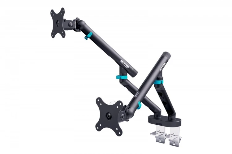 Digitus Ramię biurkowe podwójne z zaciskiem i sprężyną mechaniczną 2x LCD max. 35" obciążenie 2x10kg, VESA: 75x75, 100x100, czarne