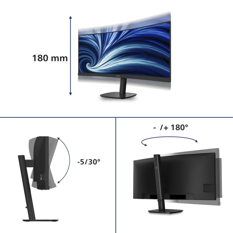 Philips Monitor 34 cale 34B2N3500C Curved VA HDMI DP USB-C HAS Głośniki
