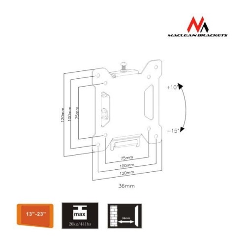 Maclean Uchwyt do telewizora lub monitora 13-27" MC-596 czarny 20kg  max vesa 100x100 TV