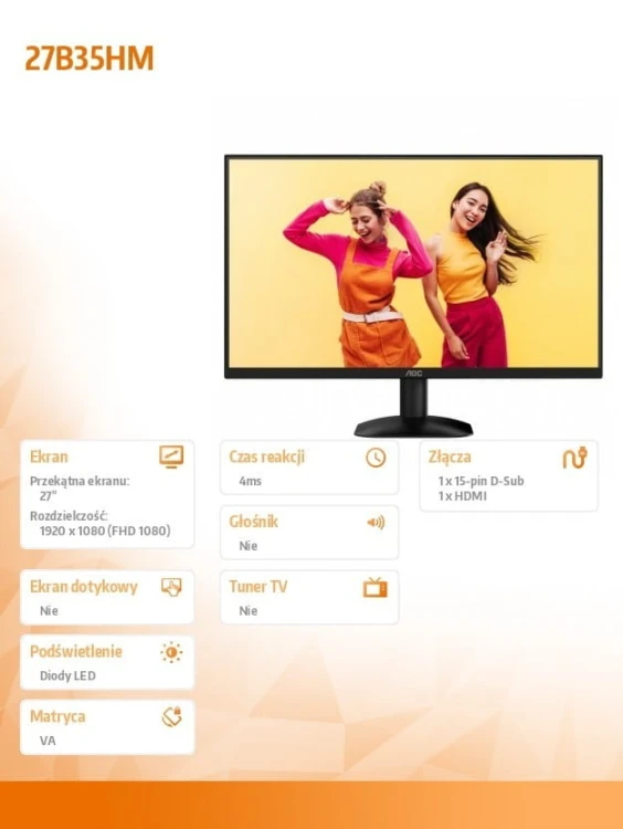 AOC Monitor 27B35HM 27 cali 100Hz VA HDMI