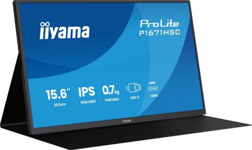 IIYAMA Monitor 15.6 cala P1671HSC-B1 IPS,FHD,miniHDMI,2xUSBC,250cd,8ms,2x1W,  0,7kg