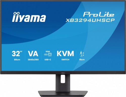 IIYAMA Monitor 31,5 cala XB3294UHSCP-B1.4K,VA,2xHDMI,DP,USB-C dock 95W, PIP,RJ45, 400cd, 2ms, 4xUSB, KVM,Sync,2x5W, HAS (150) PIVOT,
