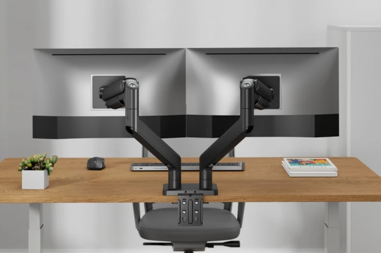 Digitus Uchwyt biurkowy podwójny z zaciskiem i sprężyną mechaniczną 2x LCD max. 45" 2x 20kg, VESA: 75x75, 100x100