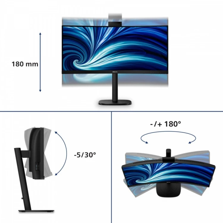 Philips Monitor 34 cale 34B2U3600CH Curved VA HDMIx2 DP HAS USB-C RJ45 KVM