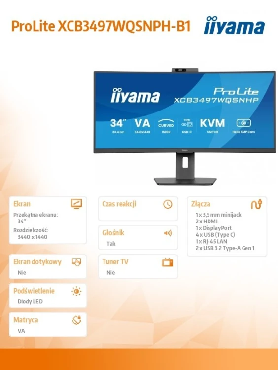 IIYAMA Monitor 34 cale XCB3497WQSNPH-B1 + Norton Small Business card 250G PL