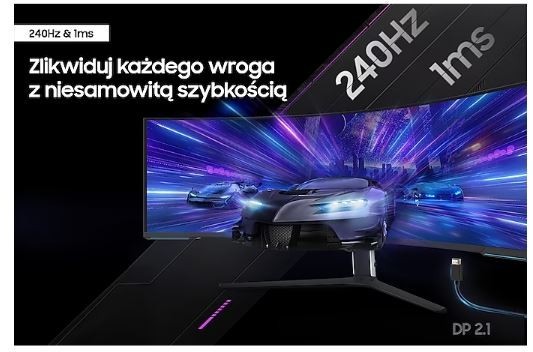 Samsung Samsung Monitor 57 cali G95NC VA 7680x2160 DUHD 32:9 3xHDMI 1xDP 2xUSB 3.0 KVM 1ms 240Hz HAS Gaming zakrzywiony 3Yd2d