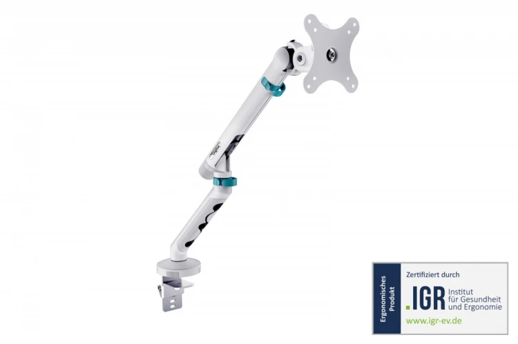 Digitus Ramię biurkowe pojedyncze z zaciskiem i sprężyną mechaniczną 1x LCD max. 35" 10kg, VESA: 75x75, 100x100, białe