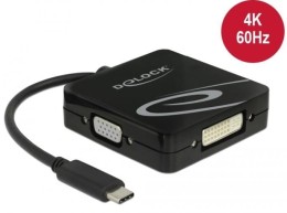 Delock Adapter USB C(M)->HDMI(F)/VGA(F)/DVI-D(F)(24+5)/ DISPLAYPORT na kablu 10cm czarny