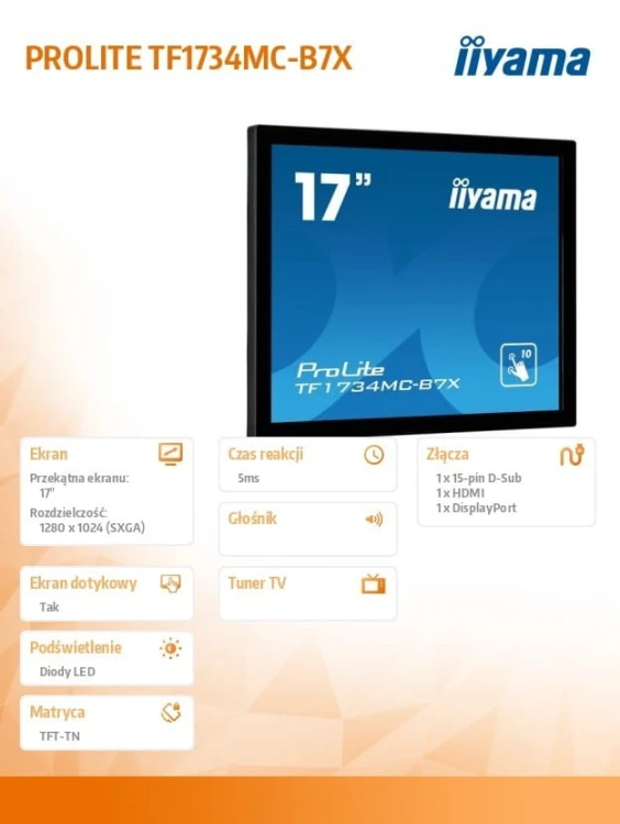 IIYAMA Monitor 17 TF1734MC-B7X TN,POJ.10pkt.HDMI,DP,5:4,IP65
