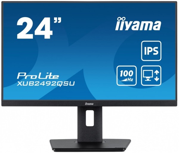 IIYAMA Monitor 23.8 cala ProLite XUB2492QSU-B1 IPS,QHD,USB-C,100Hz,3xUSB(3.2),HDMI,DP  300cd/m2,FreeSync,2x2W,HAS(150mm),PIVOT