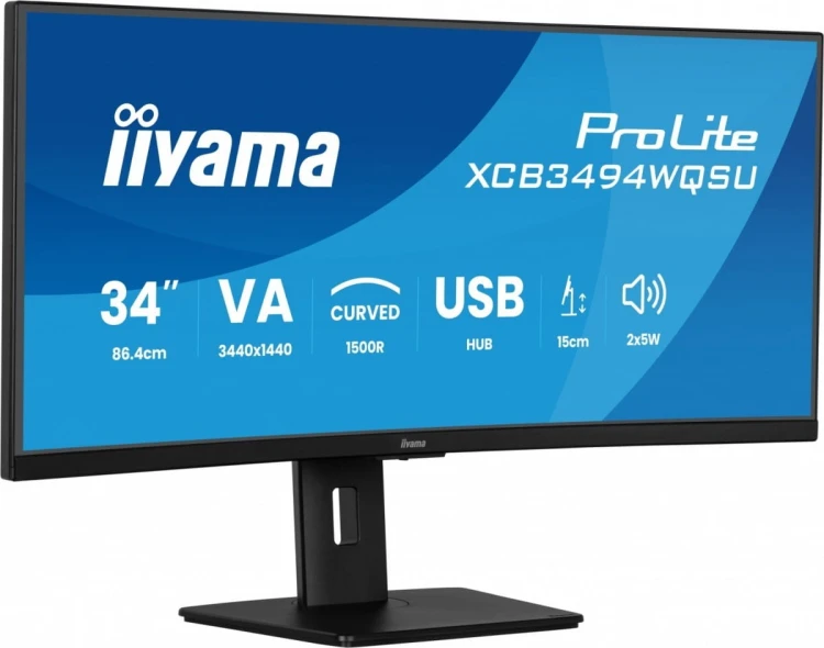 IIYAMA Monitor 34 cali XCB3494WQSU-B1 VA,UWQHD,1500R,2xHDMI,DP,2xUSB,2xUSB-C
