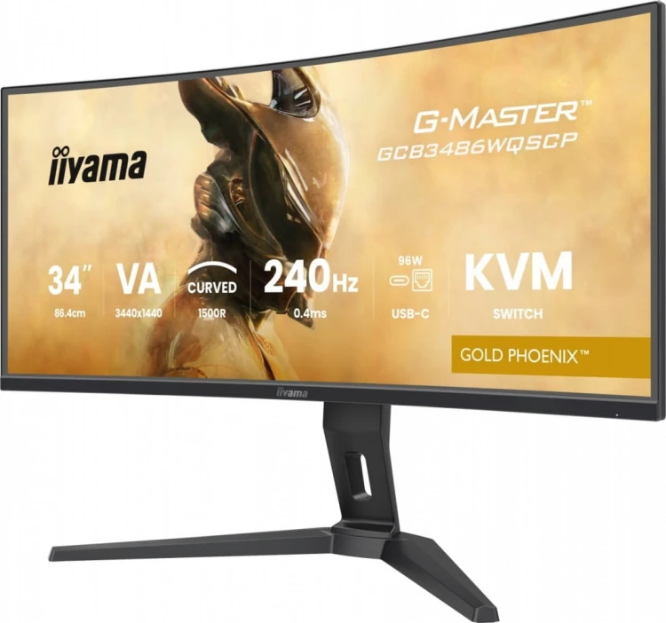 IIYAMA Monitor G-Master 34 cale GCB3486WQSCP-B1,VA,UWQHD,240HZ,0.4ms,1500R,HDR400,500cd,21:9,HDMI (2.1), USB-C dock 95W, RJ45, 2x5W, KVM,PiP