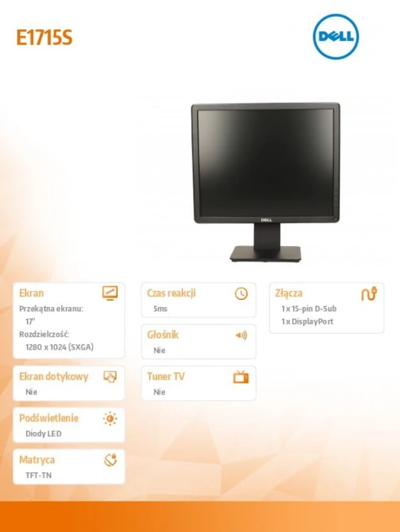 Dell Monitor E1715S 17 cali LCD TN (1280x1024)/5:4/VGA/DP/3Y PPG