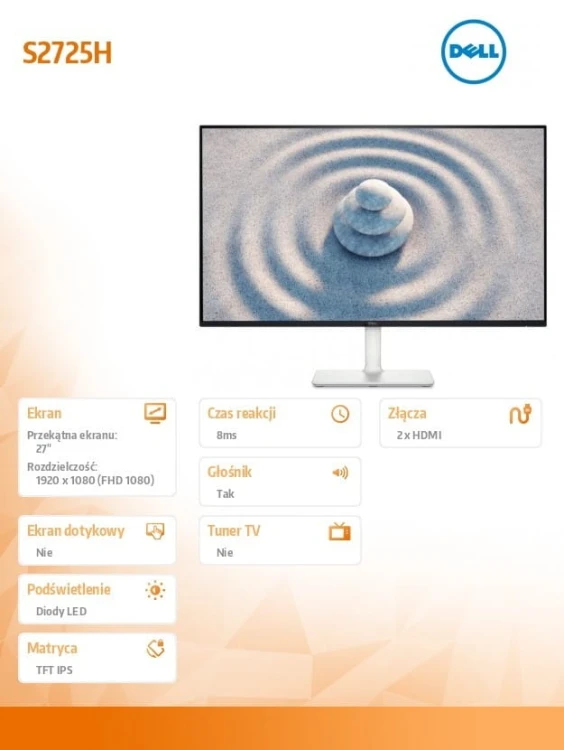 Dell Monitor 27 cali S2725H IPS LED 100Hz Full HD (1920x1080)/16:9/2xHDMI/Speakers/3Y