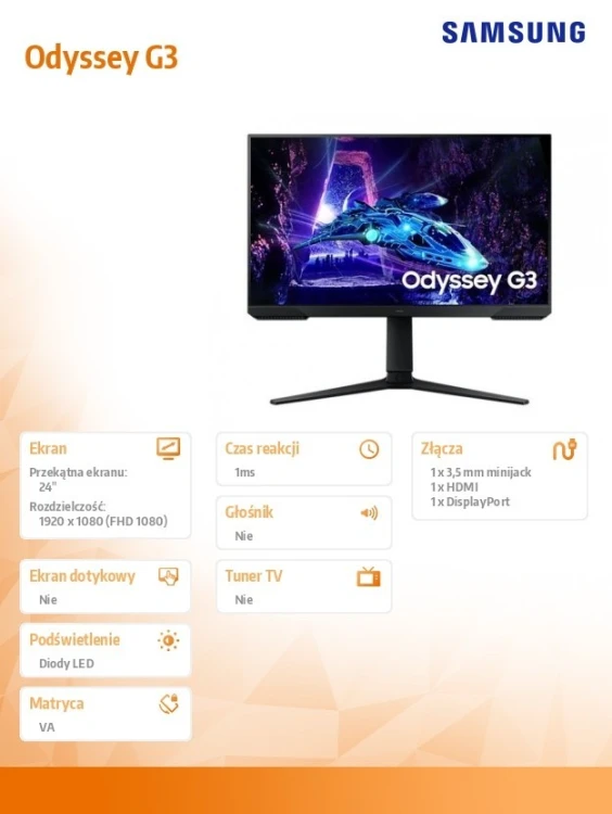 Samsung Monitor gaming Odyssey 24 cale LS24DG302EUXEN