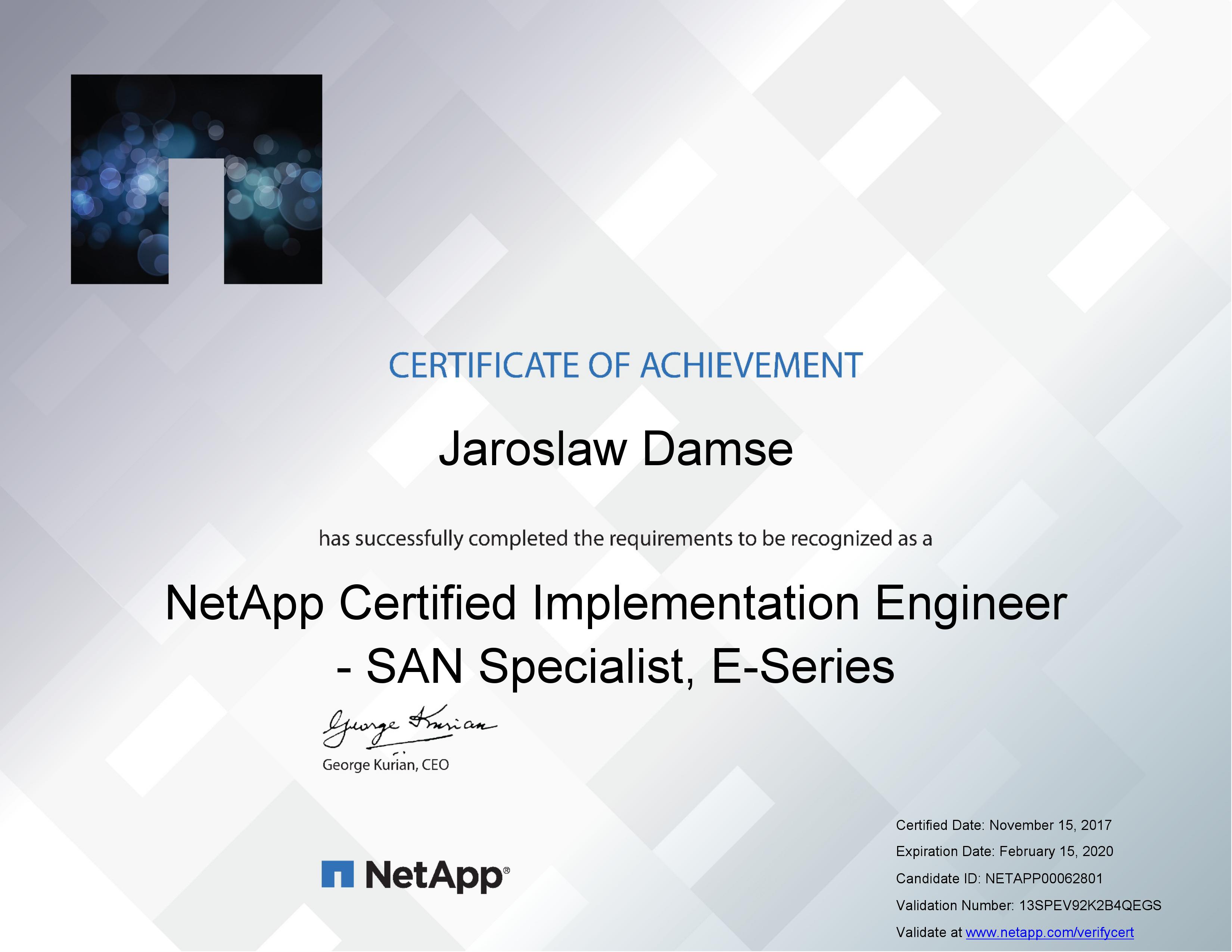 Netapp NCIE (E-series specjalist)