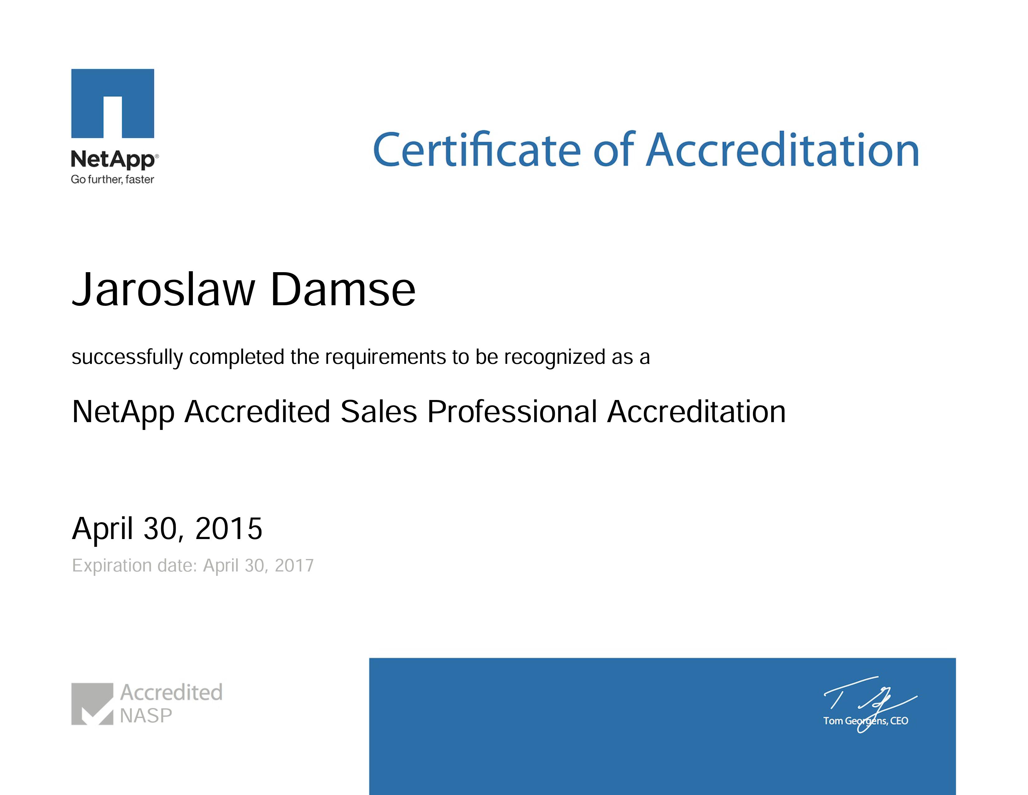 NetApp Accredited Sales Professional Accreditation